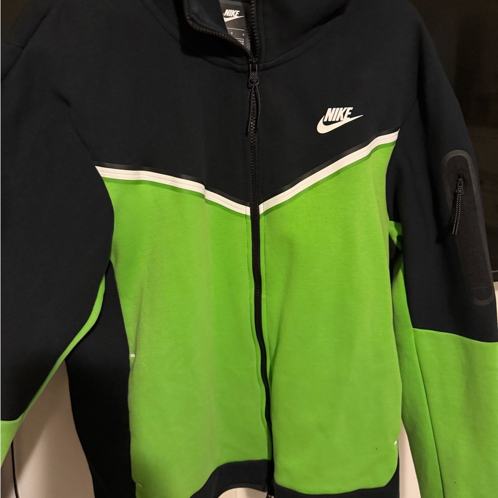 Nike Black and Lime Green Colorblock Zip Hoodie